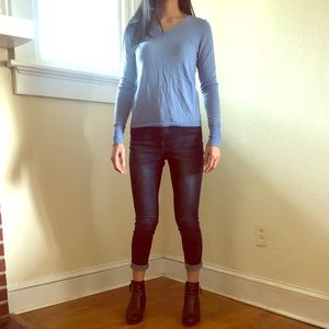 Pure Marino wool V neck blue sweater